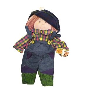 Vintage Brass Button Bears Teddy Bear Outfit Plaid Shirt Denim Overalls Hat Set
